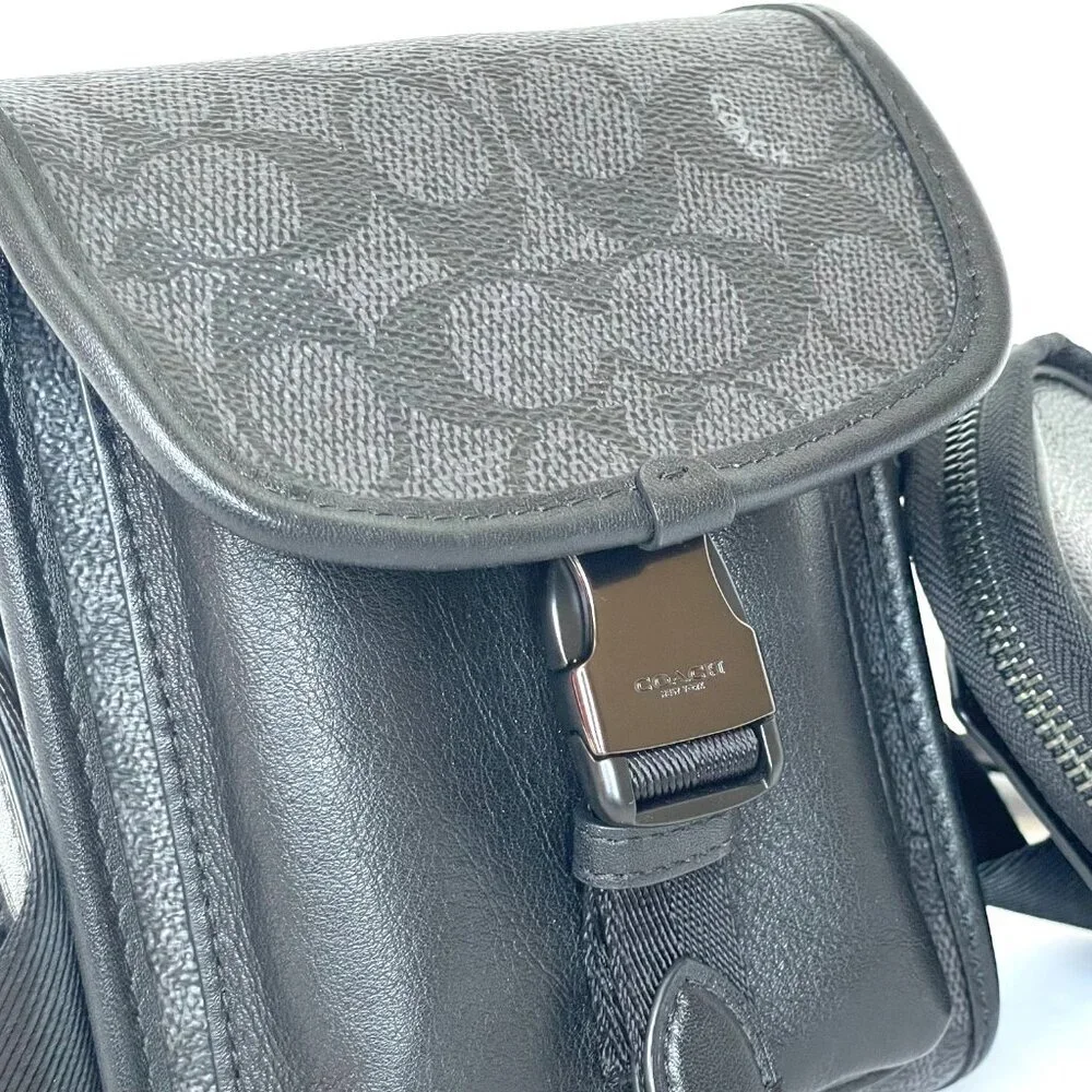 Coach Charter North South Crossbody Black Signature Canvas Hybrid Pouch C2600